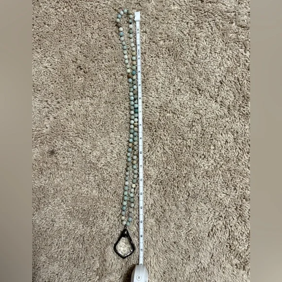 Amazonite Beaded Necklace w/ Large Faceted Crystal Pendant 17.5” Boho Statement - Picture 5 of 5
